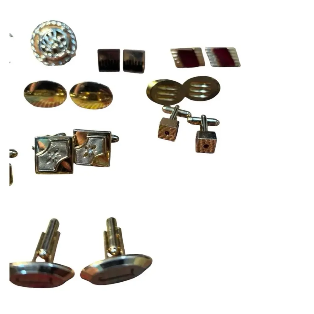 Vintage Cufflink Lot Mens Gold Tone Modernist Retro Deco Some Signed Mixed